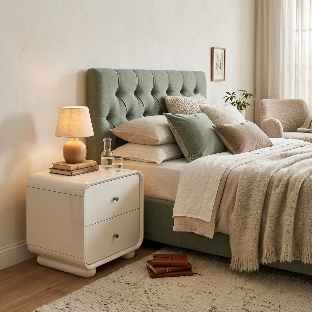 Contemporary Scandinavian Arc Edge Square Nightstand - High-Quality E0 Grade MDF 2-Drawer Bedside Table For Bedroom