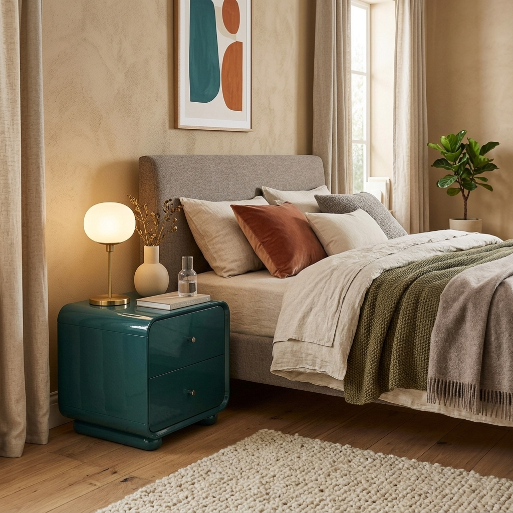 Contemporary Scandinavian Arc Edge Square Nightstand - High-Quality E0 Grade MDF 2-Drawer Bedside Table For Bedroom