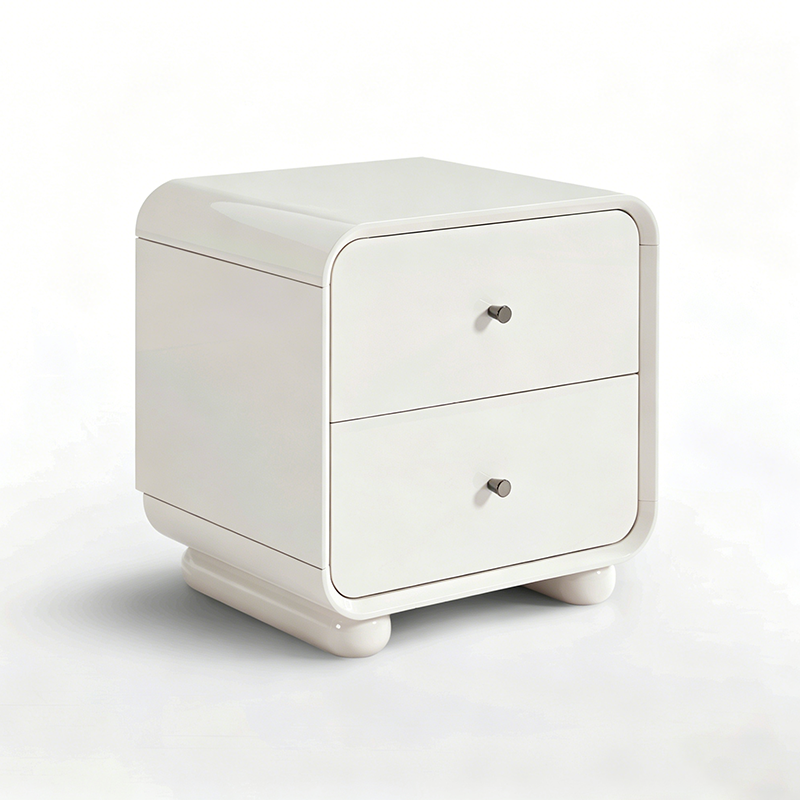 Contemporary Scandinavian Arc Edge Square Nightstand - High-Quality E0 Grade MDF 2-Drawer Bedside Table For Bedroom