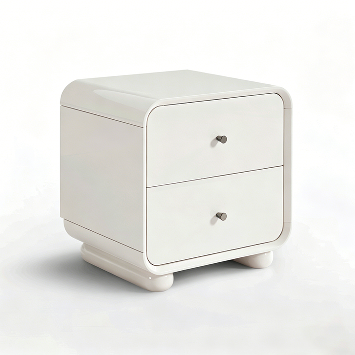 Contemporary Scandinavian Arc Edge Square Nightstand - High-Quality E0 Grade MDF 2-Drawer Bedside Table For Bedroom