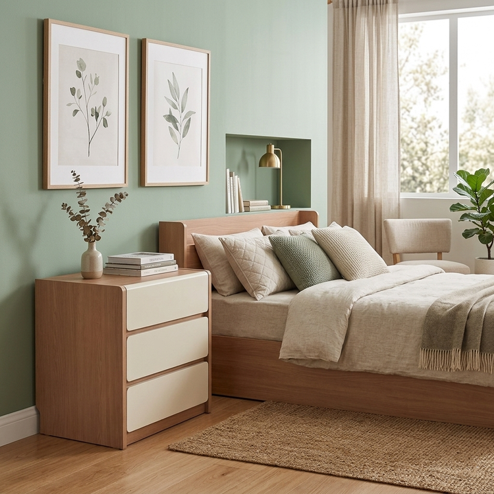 Traditional Rustic 3-Drawer Nightstand - E0 Grade MDF Drawer Bedside Table For Bedroom