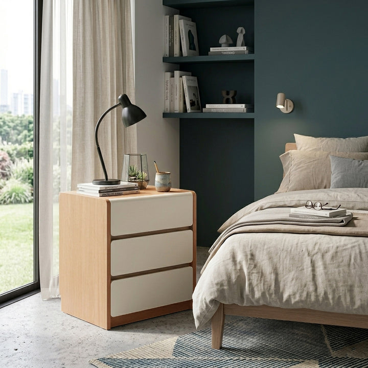 Traditional Rustic 3-Drawer Nightstand - E0 Grade MDF Drawer Bedside Table For Bedroom