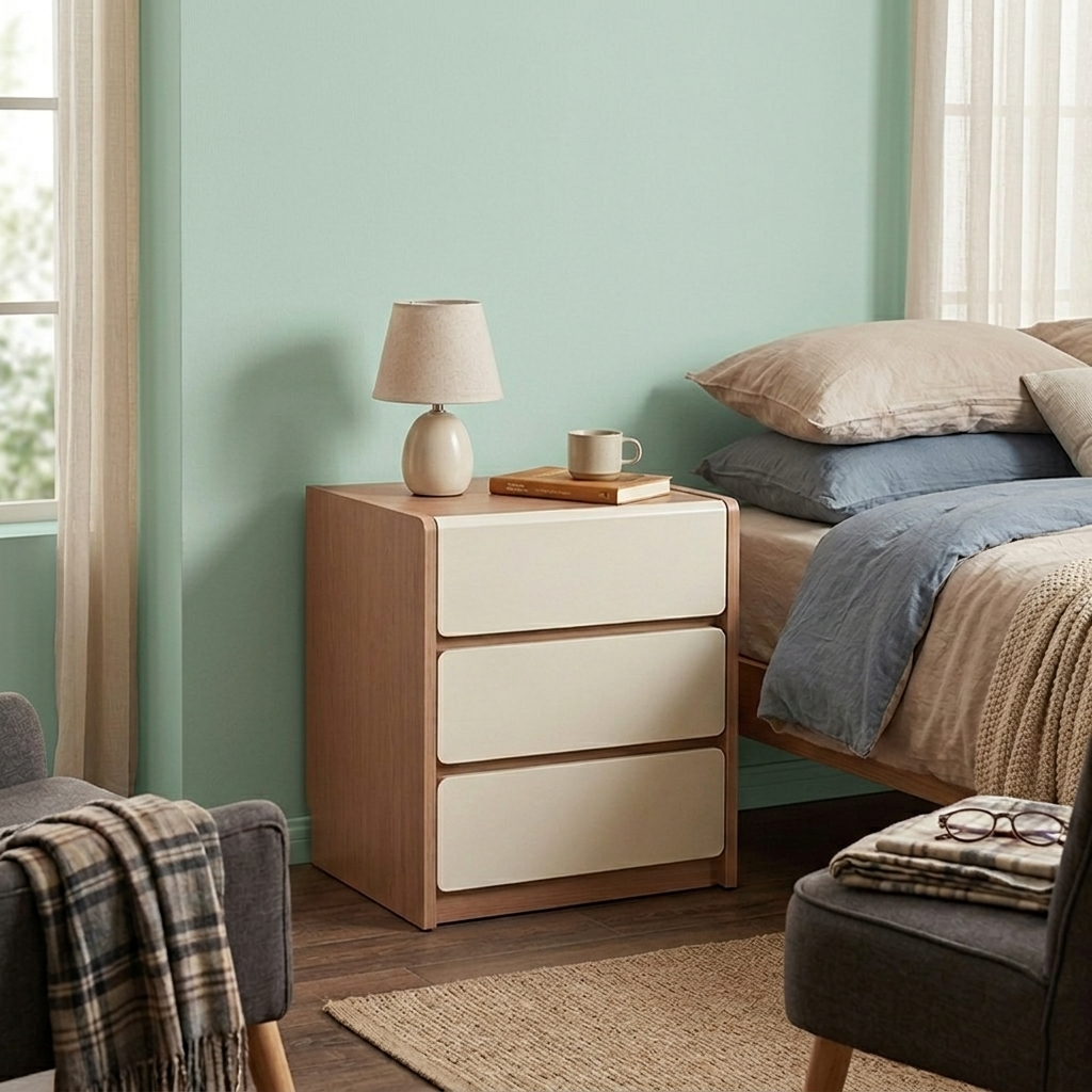 Traditional Rustic 3-Drawer Nightstand - E0 Grade MDF Drawer Bedside Table For Bedroom