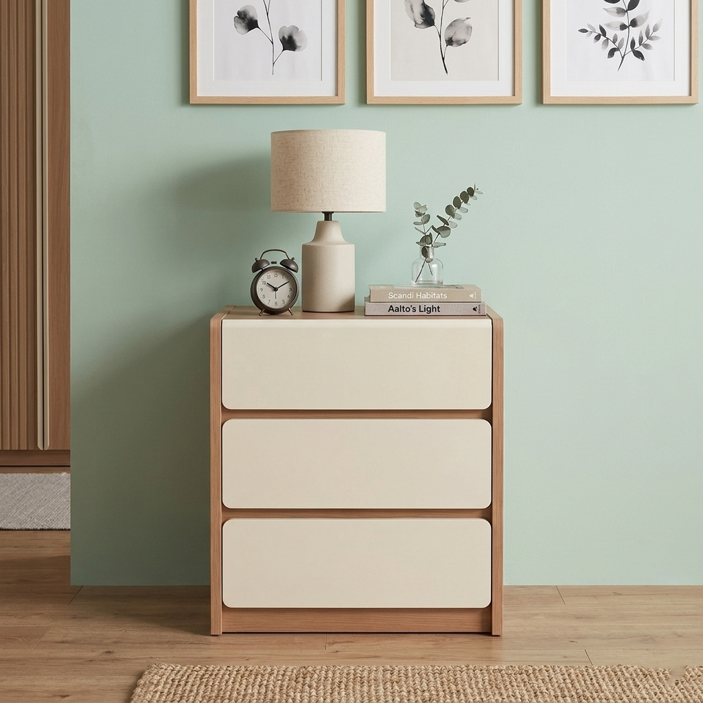 Traditional Rustic 3-Drawer Nightstand - E0 Grade MDF Drawer Bedside Table For Bedroom