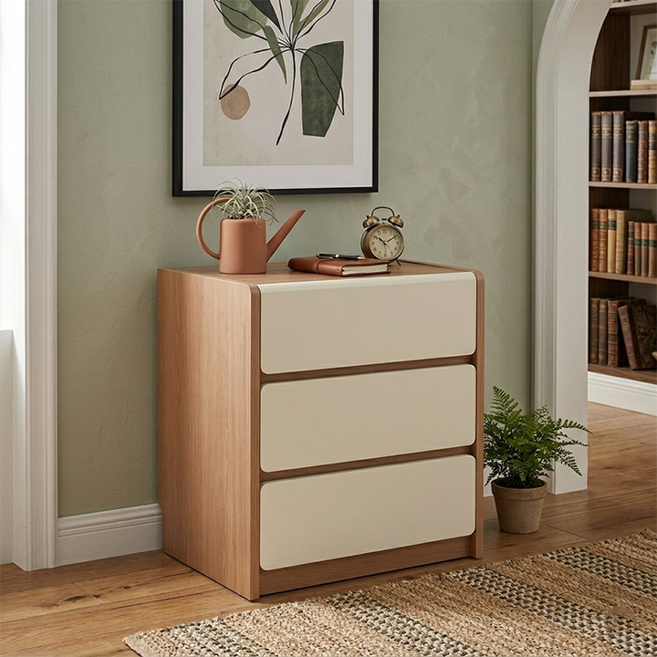 Traditional Rustic 3-Drawer Nightstand - E0 Grade MDF Drawer Bedside Table For Bedroom