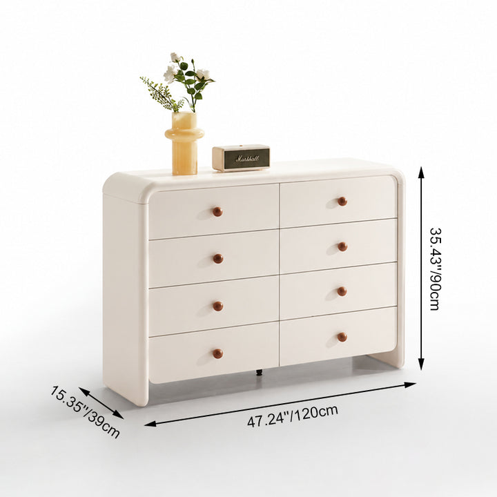 Cream Nordic 8-Drawer Dresser - Curved Edge Cream MDF Large Capacity Storage Cabinet For Bedroom