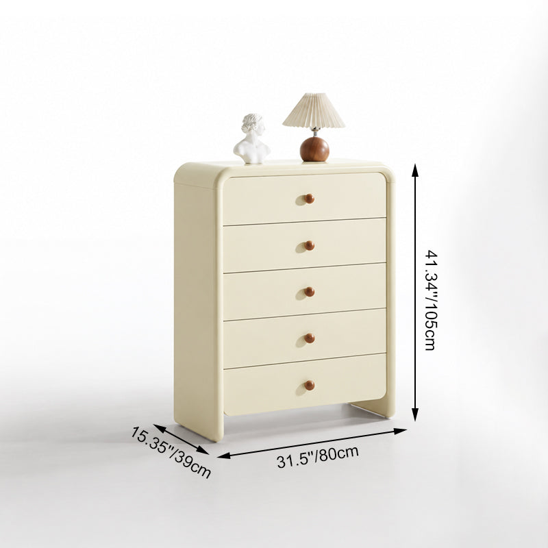 Vertical Cream MDF Tall Chest - Large Capacity Partitioned 5-Drawer Storage Cabinet For Living Room &amp; Bedroom