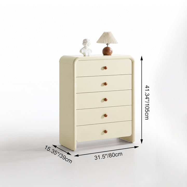Vertical Cream MDF Tall Chest - Large Capacity Partitioned 5-Drawer Storage Cabinet For Living Room & Bedroom