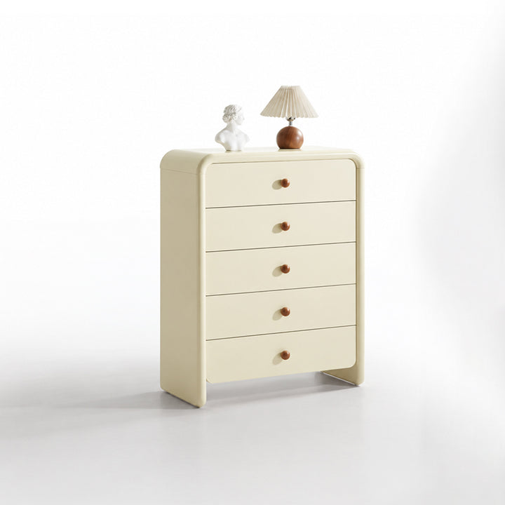 Vertical Cream MDF Tall Chest - Large Capacity Partitioned 5-Drawer Storage Cabinet For Living Room &amp; Bedroom