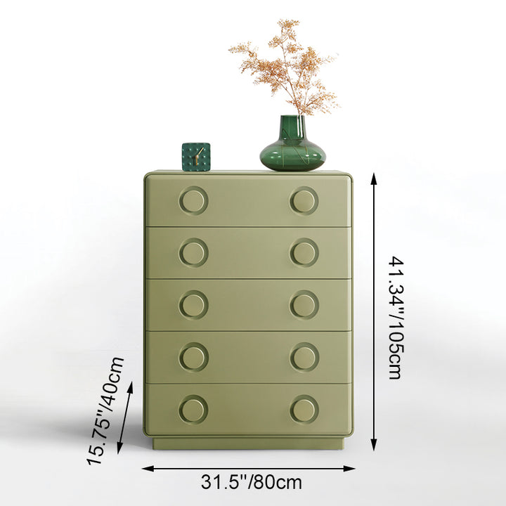 Modern Minimalist 5-Drawer Chest - Recessed Round Handle Storage Cabinet For Living Room & Bedroom