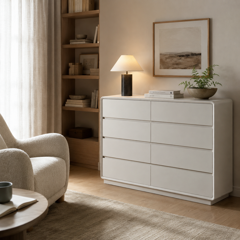 Scandinavian MDF 8-Drawer Wide Dresser