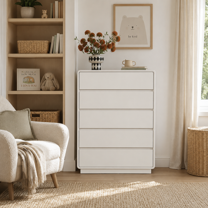 Slim Tall MDF Storage Dresser - Scandinavian 5-Drawer MDF Vertical Storage Cabinet For Bedroom