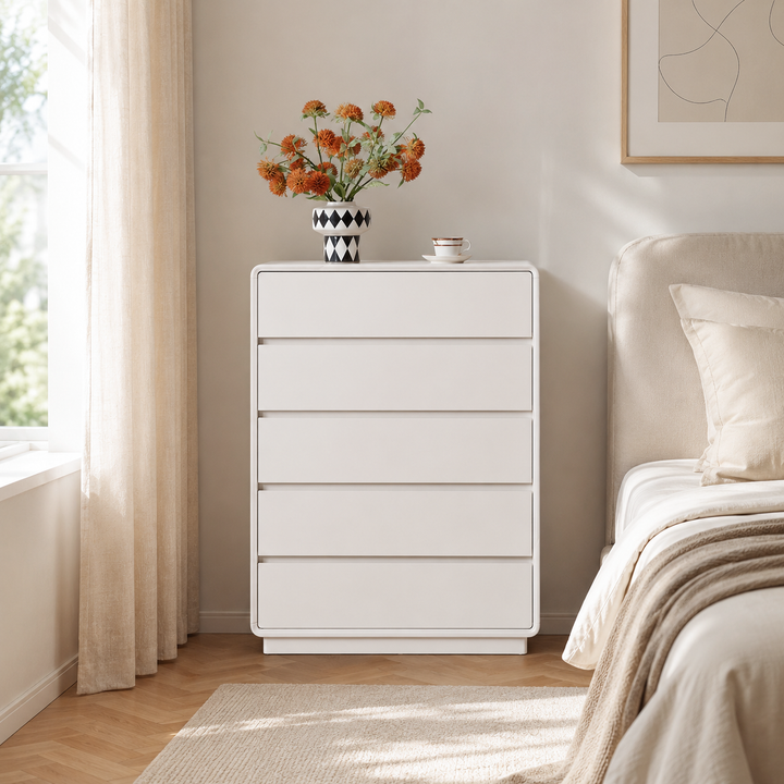 Slim Tall MDF Storage Dresser - Scandinavian 5-Drawer MDF Vertical Storage Cabinet For Bedroom