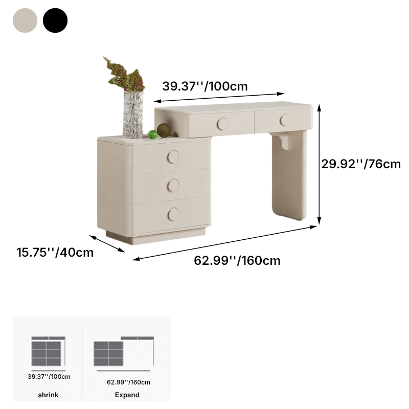 Moderner minimalistischer Schminktisch aus MDF - Frisiertisch mit abgerundetem Design und 5 Schubladen fürs Schlafzimmer 