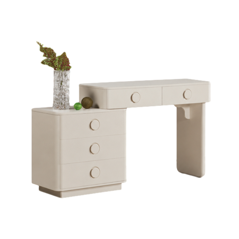 Moderner minimalistischer Schminktisch aus MDF - Frisiertisch mit abgerundetem Design und 5 Schubladen fürs Schlafzimmer 