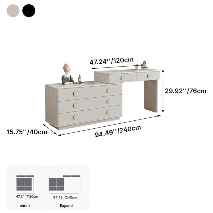 Modern Minimalist Dressing Table With 8-Drawers - Curved Rounded Makeup Vanity For Bedroom