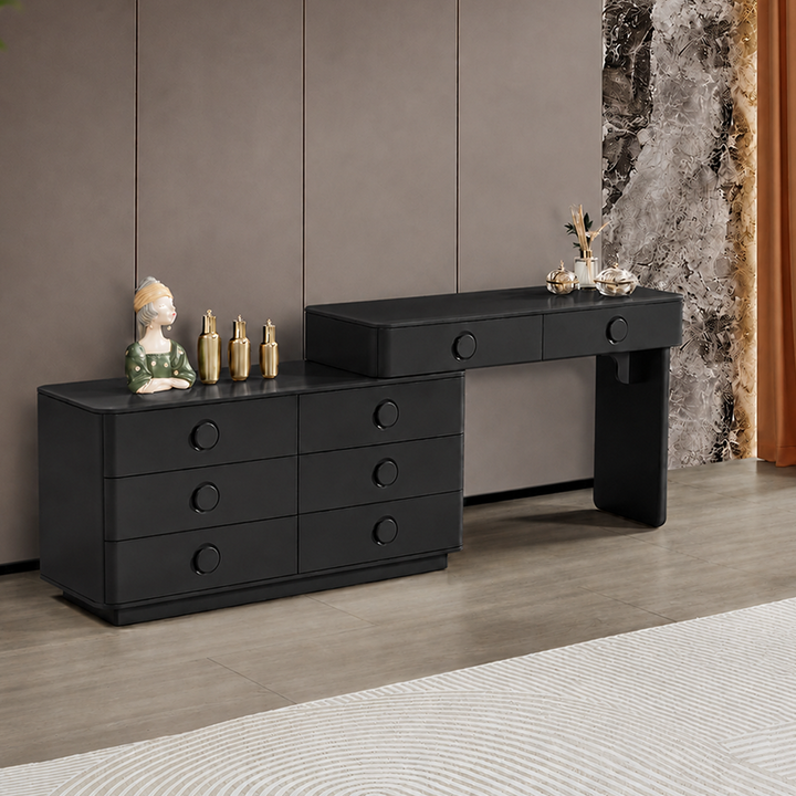 Modern Minimalist Dressing Table With 8-Drawers - Curved Rounded Makeup Vanity For Bedroom