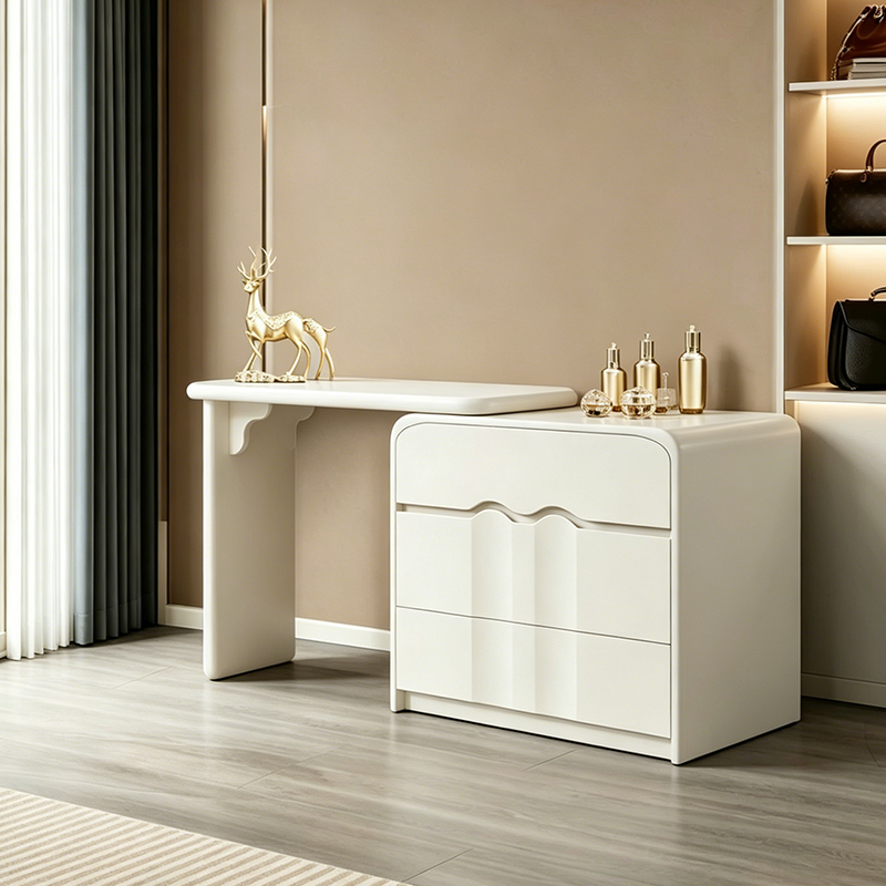 Modern Minimalist Hidden Handle Makeup Vanity With 3-Drawers - Wave Medium Density Fiberboard Dressing Table For Bedroom