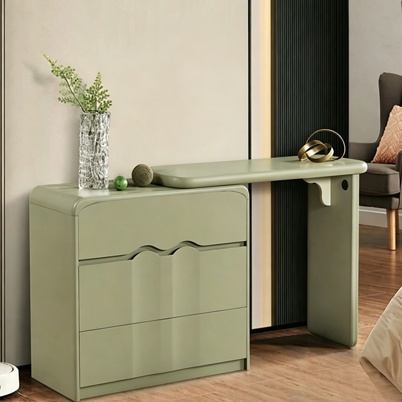 Modern Minimalist Hidden Handle Makeup Vanity With 3-Drawers - Wave Medium Density Fiberboard Dressing Table For Bedroom