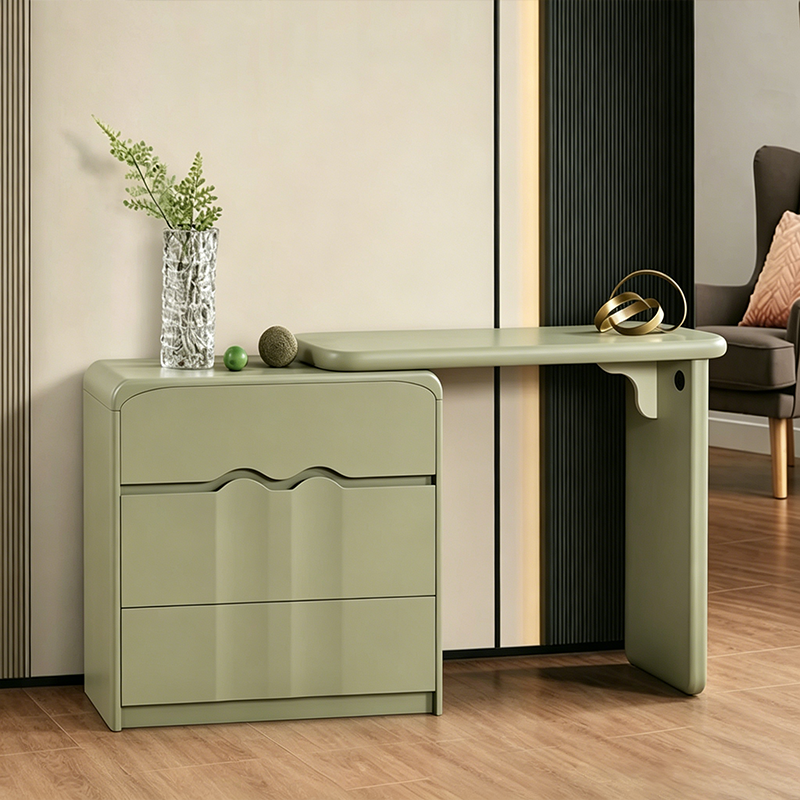 Modern Minimalist Hidden Handle Makeup Vanity With 3-Drawers - Wave Medium Density Fiberboard Dressing Table For Bedroom