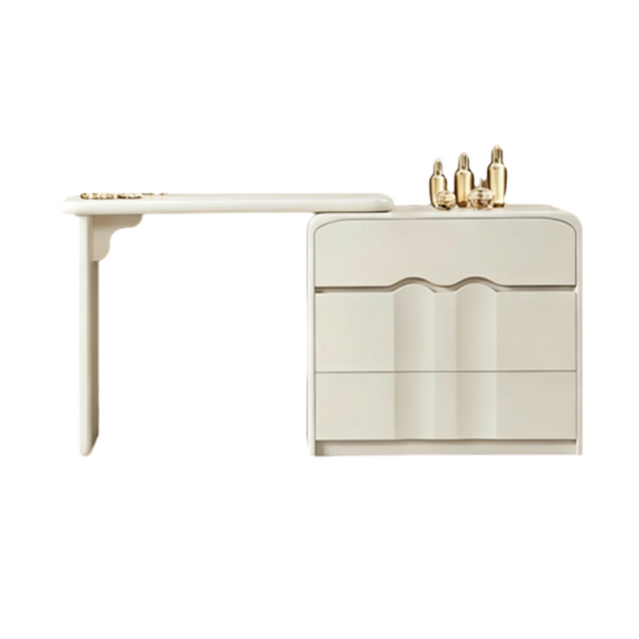 Modern Minimalist Hidden Handle Makeup Vanity With 3-Drawers - Wave Medium Density Fiberboard Dressing Table For Bedroom