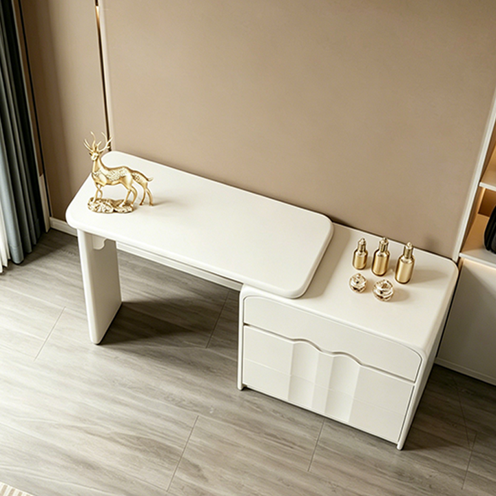 Modern Minimalist Hidden Handle Makeup Vanity With 3-Drawers - Wave Medium Density Fiberboard Dressing Table For Bedroom