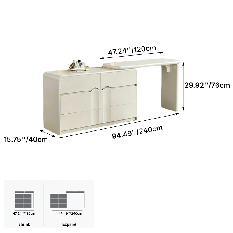 Modern Curved Makeup Vanity With Multi-Drawer Storage - Minimalist Dressing Table With Wave Groove 6-Drawers For Bedroom