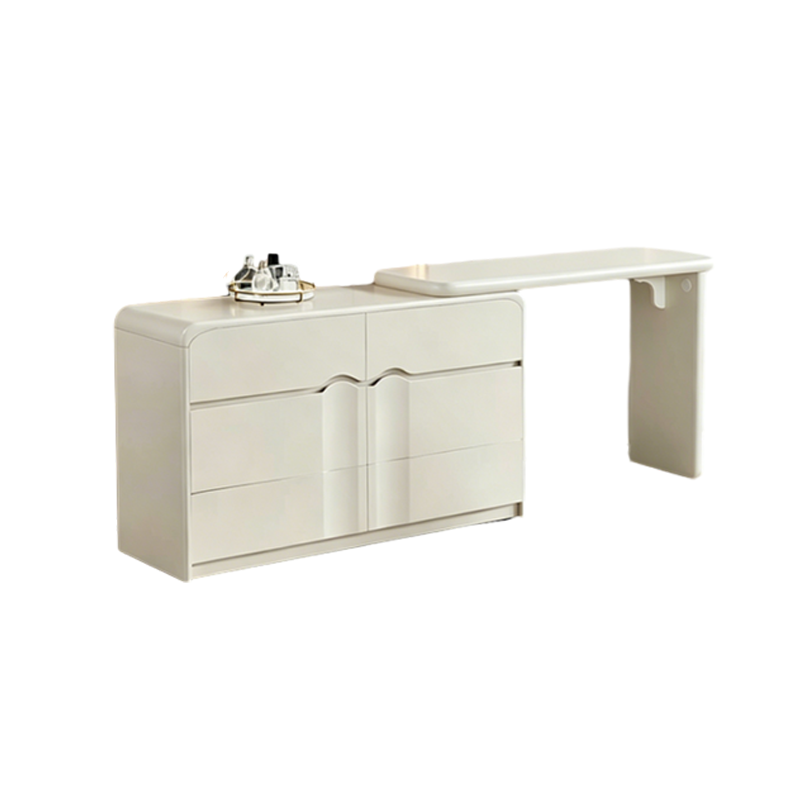 Modern Curved Makeup Vanity With Multi-Drawer Storage - Minimalist Dressing Table With Wave Groove 6-Drawers For Bedroom