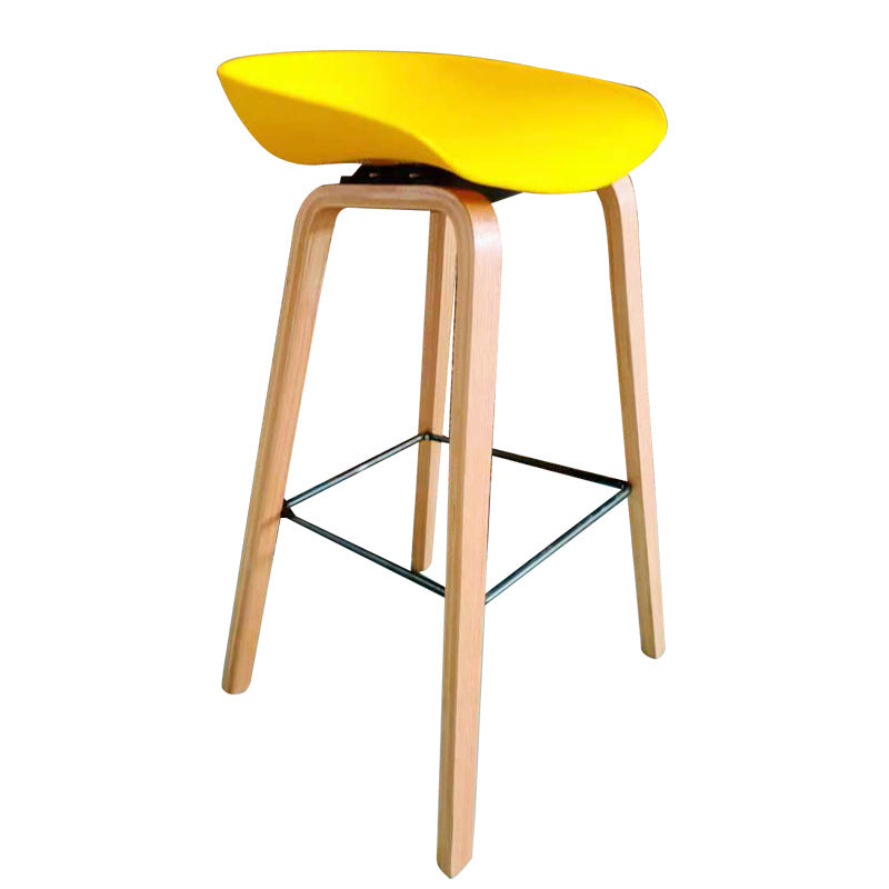 Modern Minimalist Rectangular PP Beech Wood Bar Stool Backless Armless For Dining Room