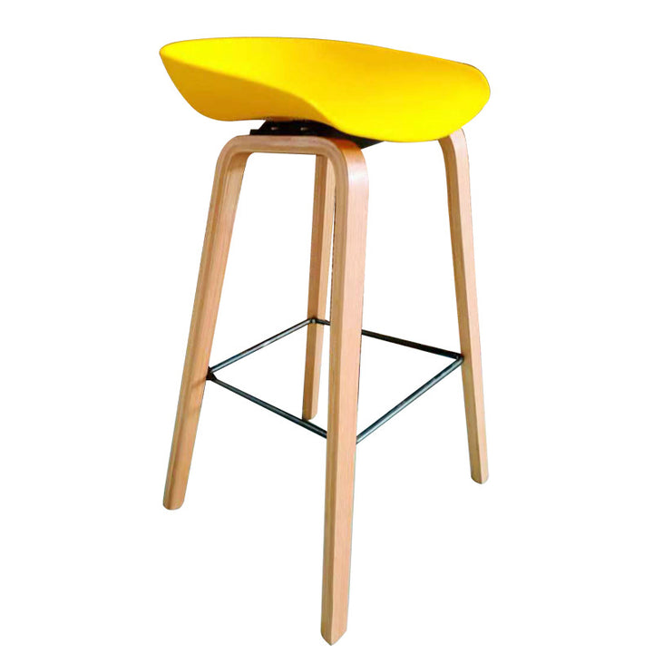 Modern Minimalist Rectangular PP Beech Wood Bar Stool Backless Armless For Dining Room