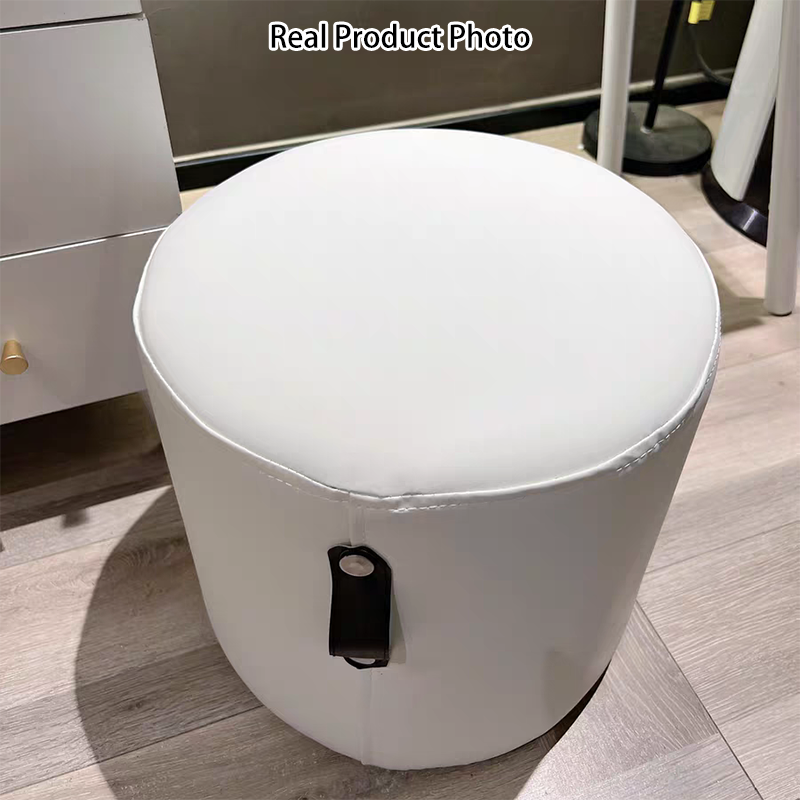 Zeitgenössischer nordischer zylinderförmiger, tragbarer Schminkhocker aus PVC-Leder und Sperrholz, ohne Rückenlehne und Armlehnen, für das Schlafzimmer 