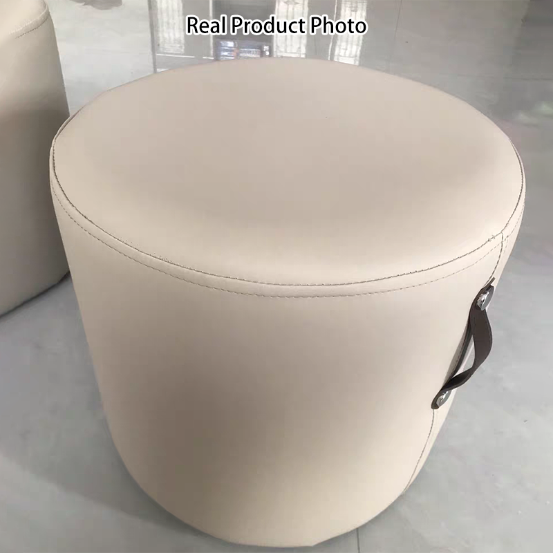 Zeitgenössischer nordischer zylinderförmiger, tragbarer Schminkhocker aus PVC-Leder und Sperrholz, ohne Rückenlehne und Armlehnen, für das Schlafzimmer 