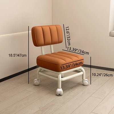 Contemporary Nordic Square Wheels Faux Napa Leather Iron Footstool Backrest Armless For Living Room