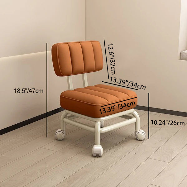 Contemporary Nordic Square Wheels Faux Napa Leather Iron Footstool Backrest Armless For Living Room