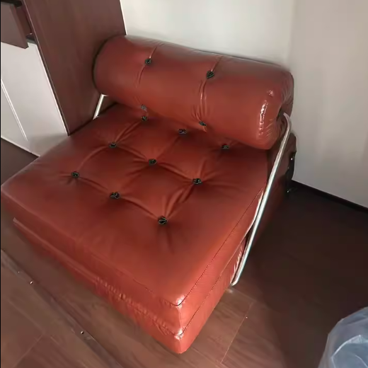 Traditional French Square Cylinder Foldable Faux Oil-waxed Leather Stainless Steel Doll Sponge Sofa Backrest Armless For Living Room