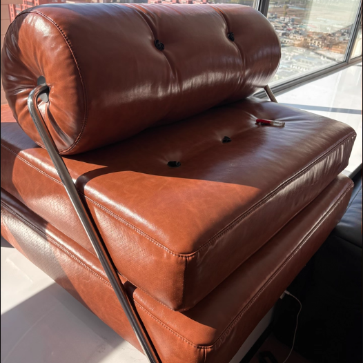 Traditional French Square Cylinder Foldable Faux Oil-waxed Leather Stainless Steel Doll Sponge Sofa Backrest Armless For Living Room