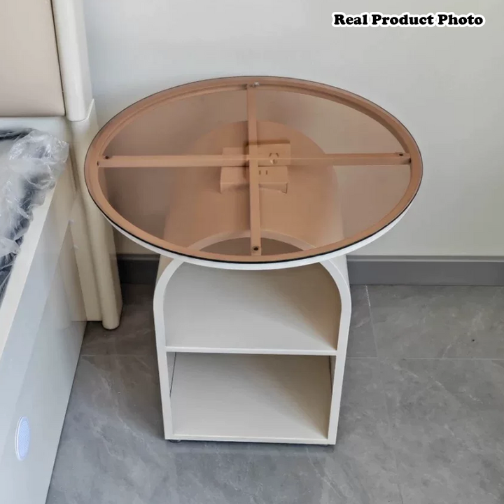 Modern Minimalist Round Rectangular Base Glass Iron Frame Coffee Table 3-Tier For Living Room