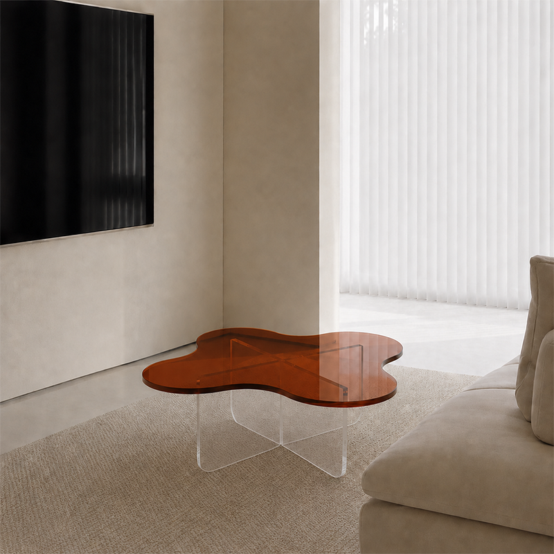 Modern Minimalist Floral Cross Base Acrylic Coffee Table For Living Room
