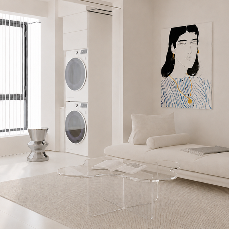 Modern Minimalist Floral Cross Base Acrylic Coffee Table For Living Room