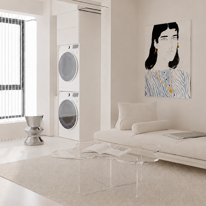 Modern Minimalist Floral Cross Base Acrylic Coffee Table For Living Room
