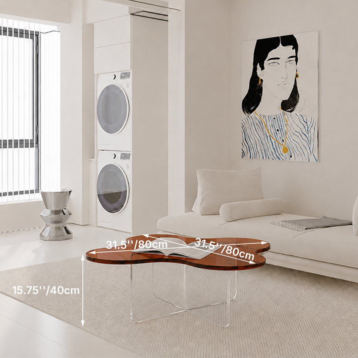 Modern Minimalist Floral Cross Base Acrylic Coffee Table For Living Room