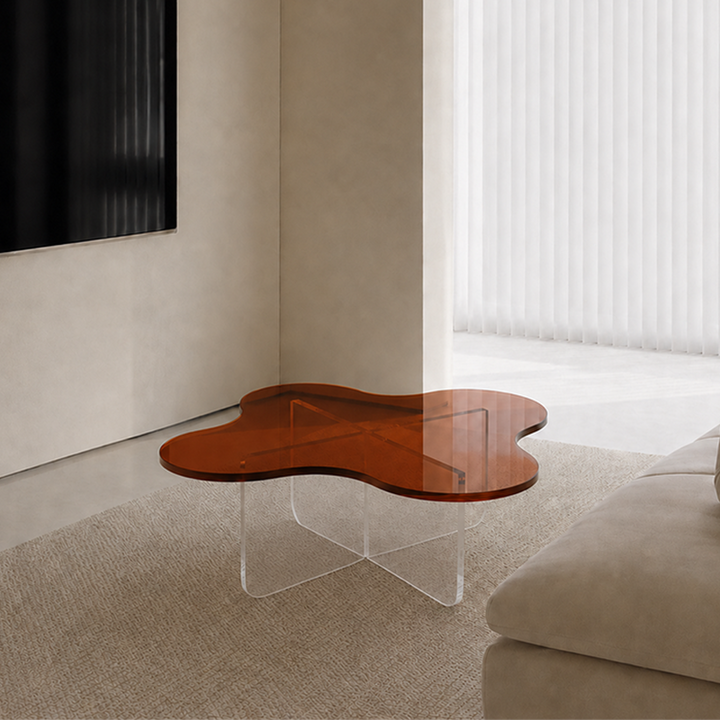 Modern Minimalist Floral Cross Base Acrylic Coffee Table For Living Room