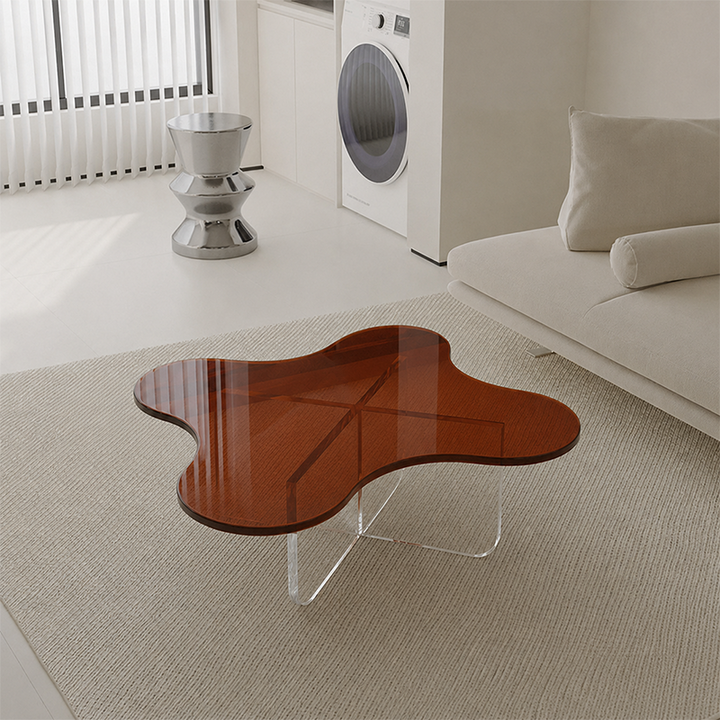 Modern Minimalist Floral Cross Base Acrylic Coffee Table For Living Room