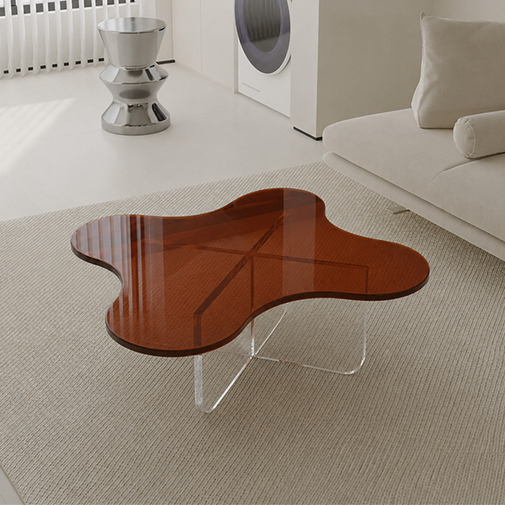 Modern Minimalist Floral Cross Base Acrylic Coffee Table For Living Room
