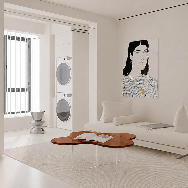 Modern Minimalist Floral Cross Base Acrylic Coffee Table For Living Room