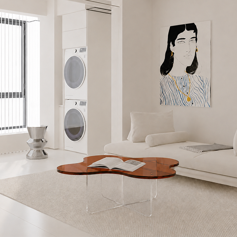 Modern Minimalist Floral Cross Base Acrylic Coffee Table For Living Room