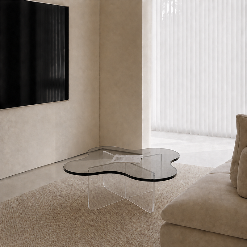 Modern Minimalist Floral Cross Base Acrylic Coffee Table For Living Room