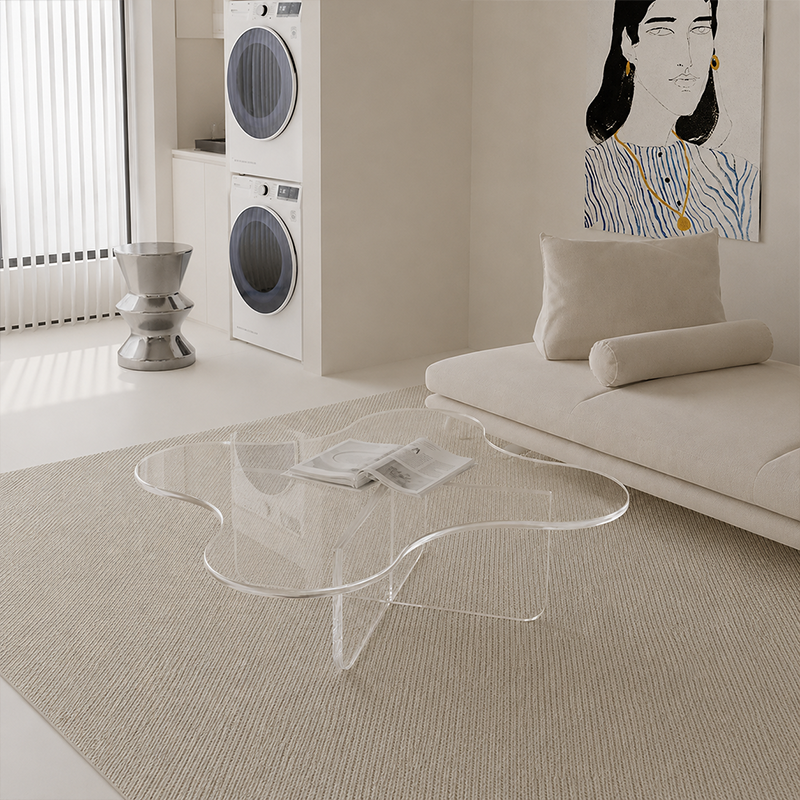 Modern Minimalist Floral Cross Base Acrylic Coffee Table For Living Room