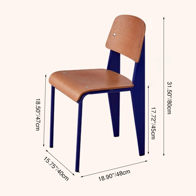Contemporary Scandinavian Square Solid Wood Plywood Carbon Steel Chair Backrest Armless For Living Room