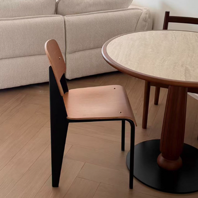 Contemporary Scandinavian Square Solid Wood Plywood Carbon Steel Chair Backrest Armless For Living Room